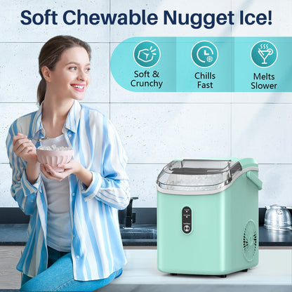 Compact Countertop Nugget Ice Maker, Portable Pebble Ice Machine, Soft Chewable Ice