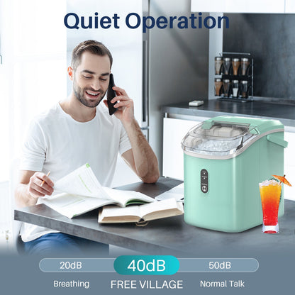 Compact Countertop Nugget Ice Maker, Portable Pebble Ice Machine, Soft Chewable Ice