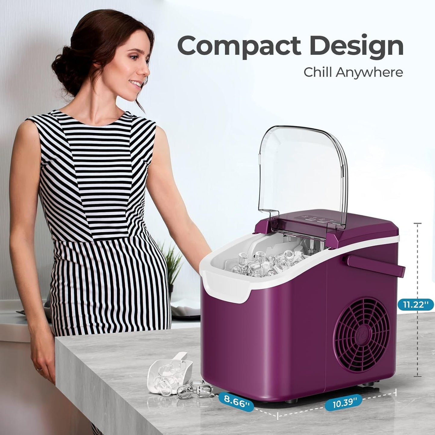 High-Efficiency Countertop Ice Maker: 26 Lbs Daily Output, Fast, Quiet Operation