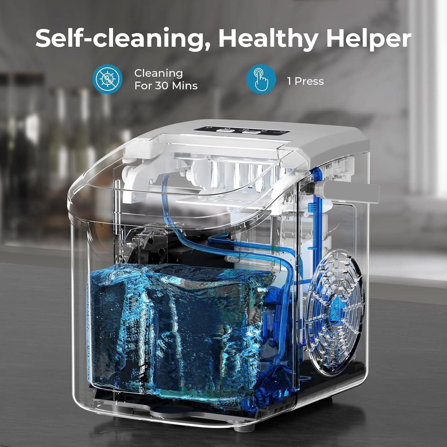 High-Efficiency Countertop Ice Maker: 26 Lbs Daily Output, Fast, Quiet Operation