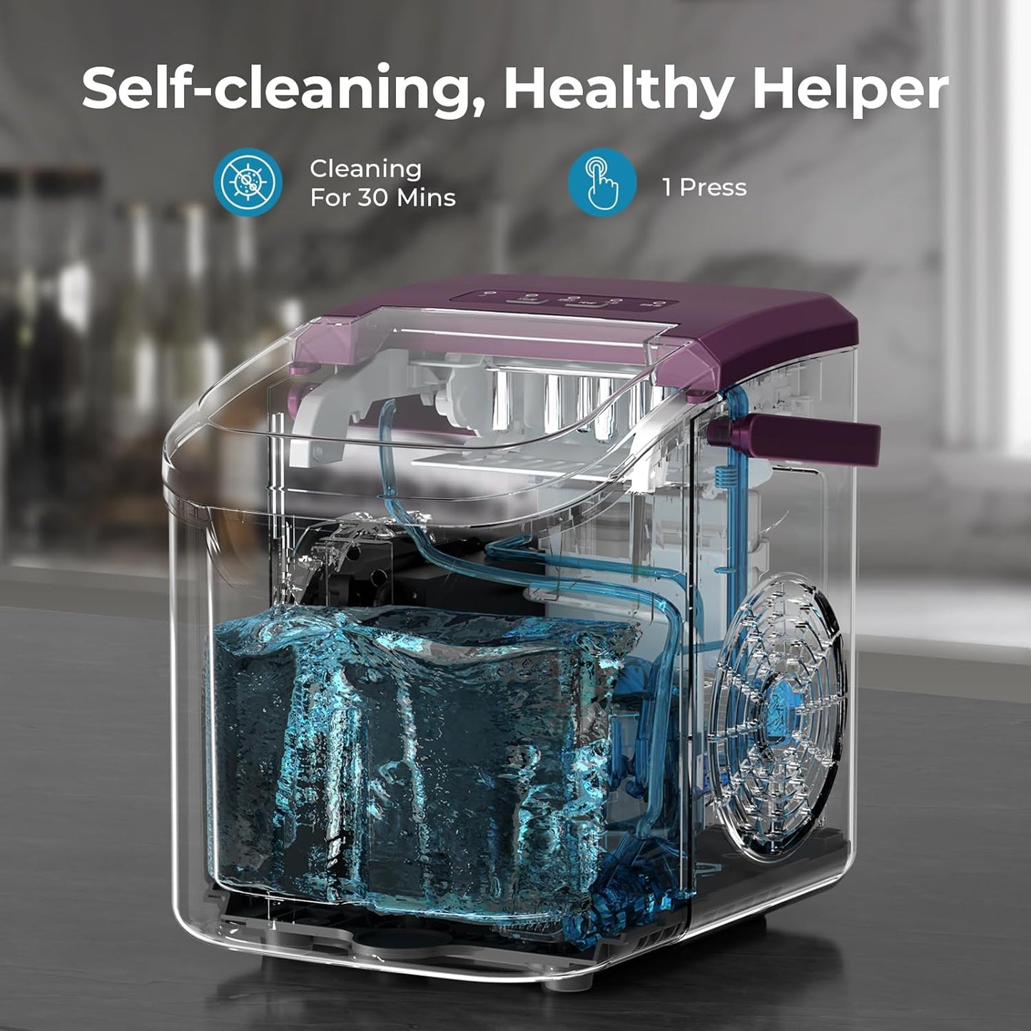 High-Efficiency Countertop Ice Maker: 26 Lbs Daily Output, Fast, Quiet Operation