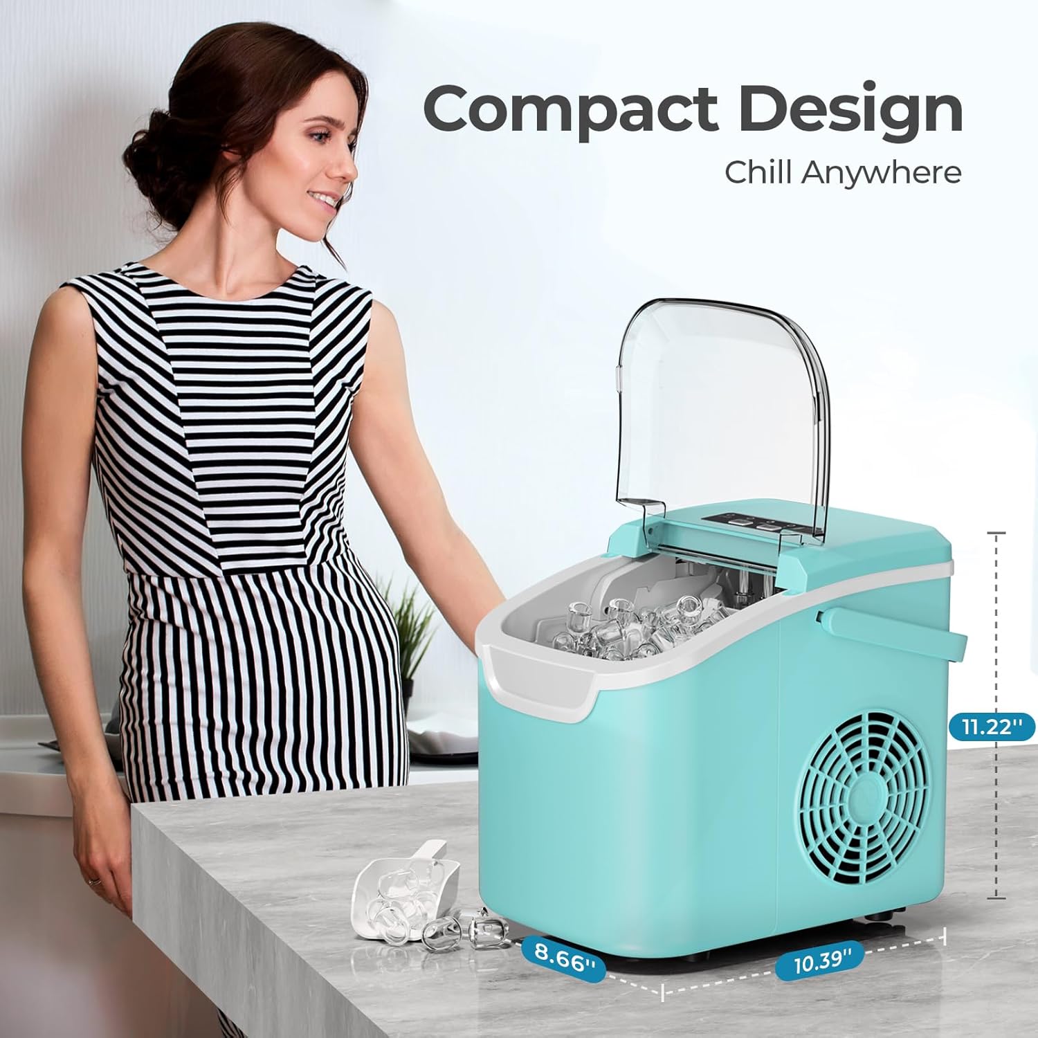 High-Efficiency Countertop Ice Maker: 26 Lbs Daily Output, Fast, Quiet Operation