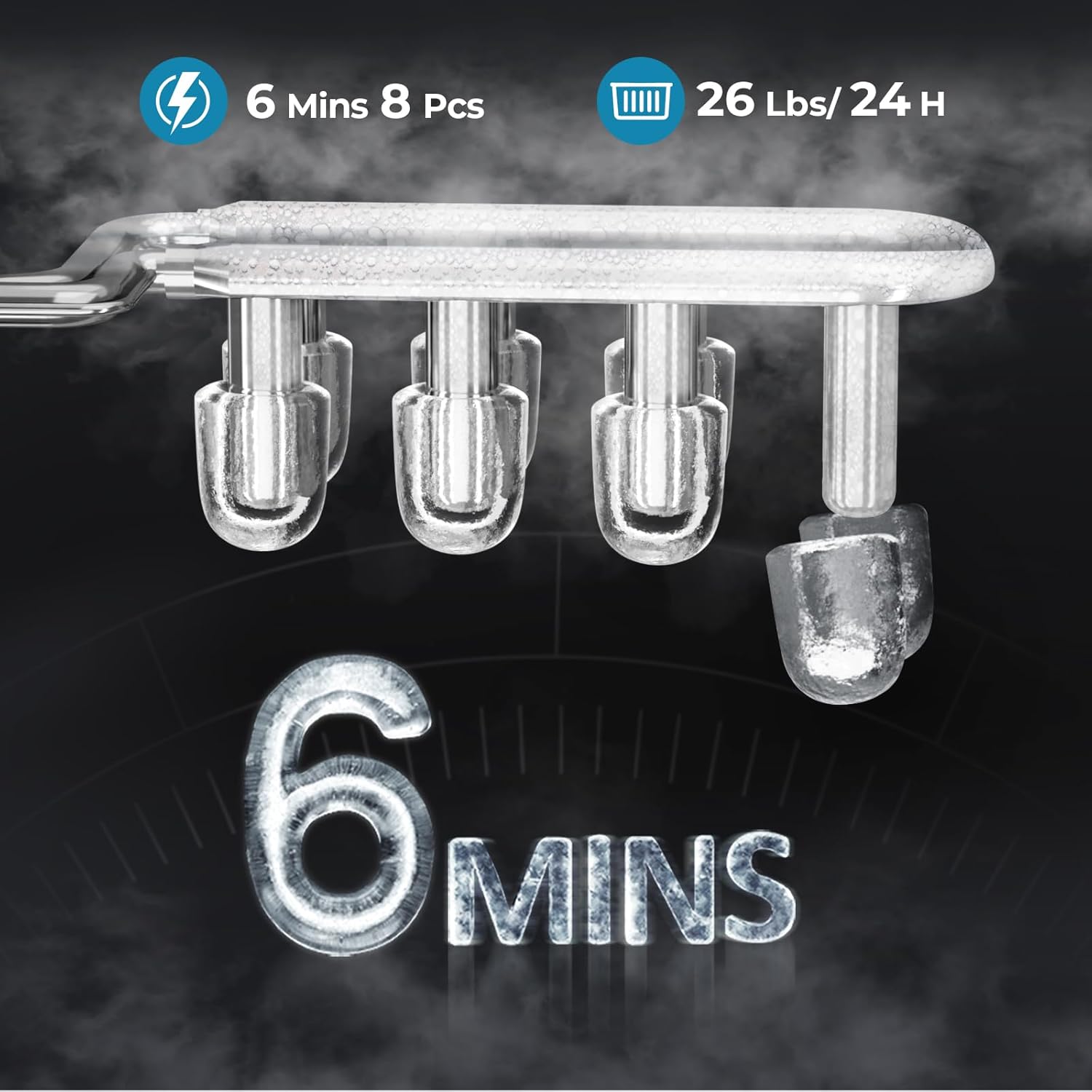 High-Efficiency Countertop Ice Maker: 26 Lbs Daily Output, Fast, Quiet Operation