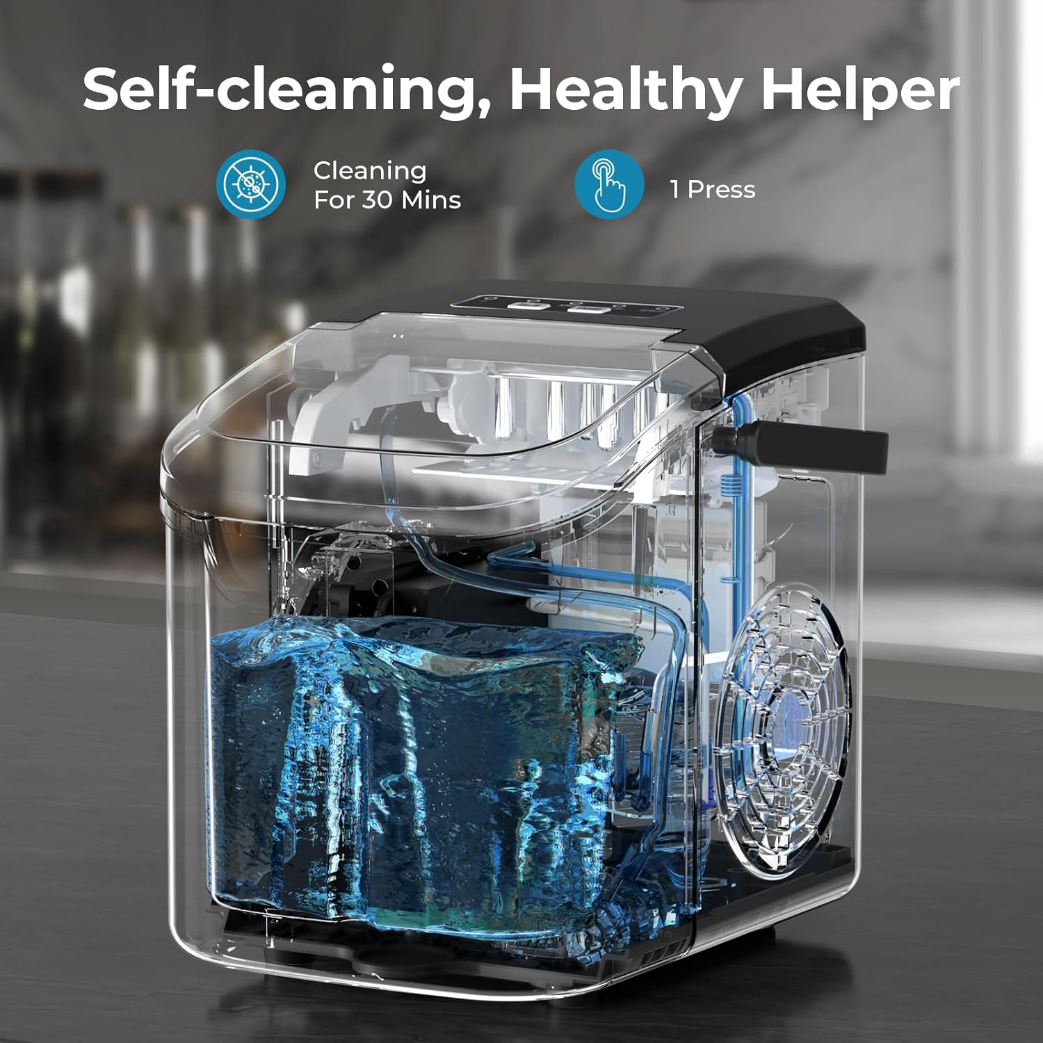 High-Efficiency Countertop Ice Maker: 26 Lbs Daily Output, Fast, Quiet Operation