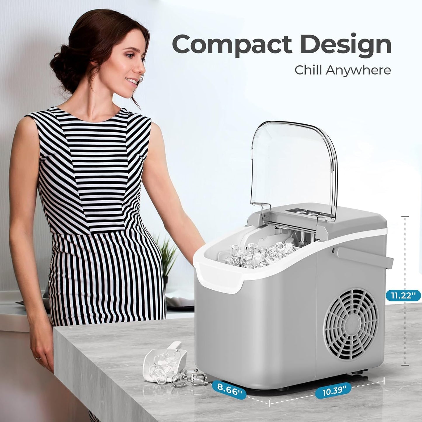 High-Efficiency Countertop Ice Maker: 26 Lbs Daily Output, Fast, Quiet Operation