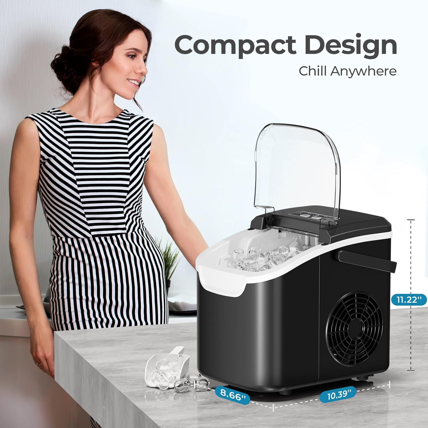 High-Efficiency Countertop Ice Maker: 26 Lbs Daily Output, Fast, Quiet Operation