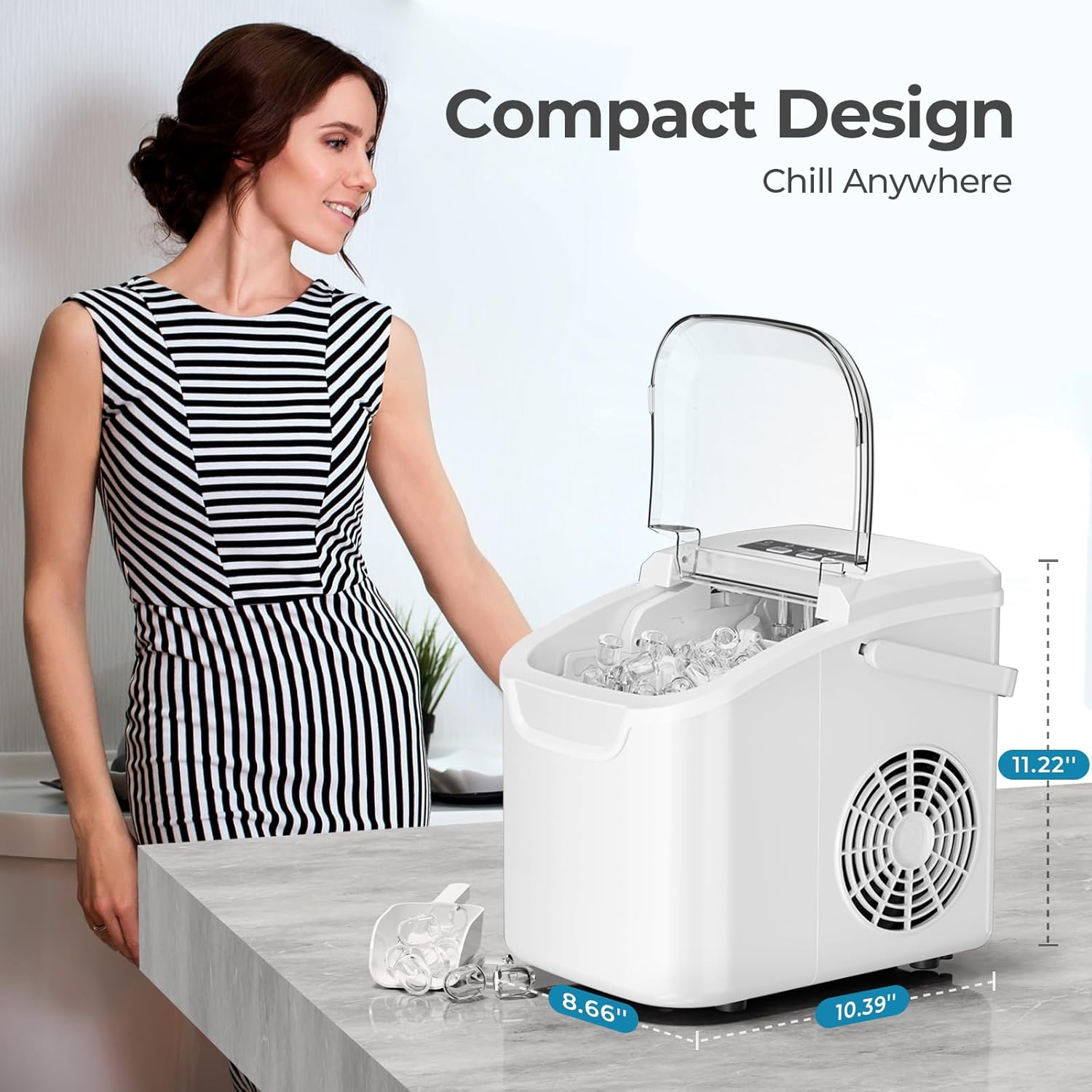High-Efficiency Countertop Ice Maker: 26 Lbs Daily Output, Fast, Quiet Operation