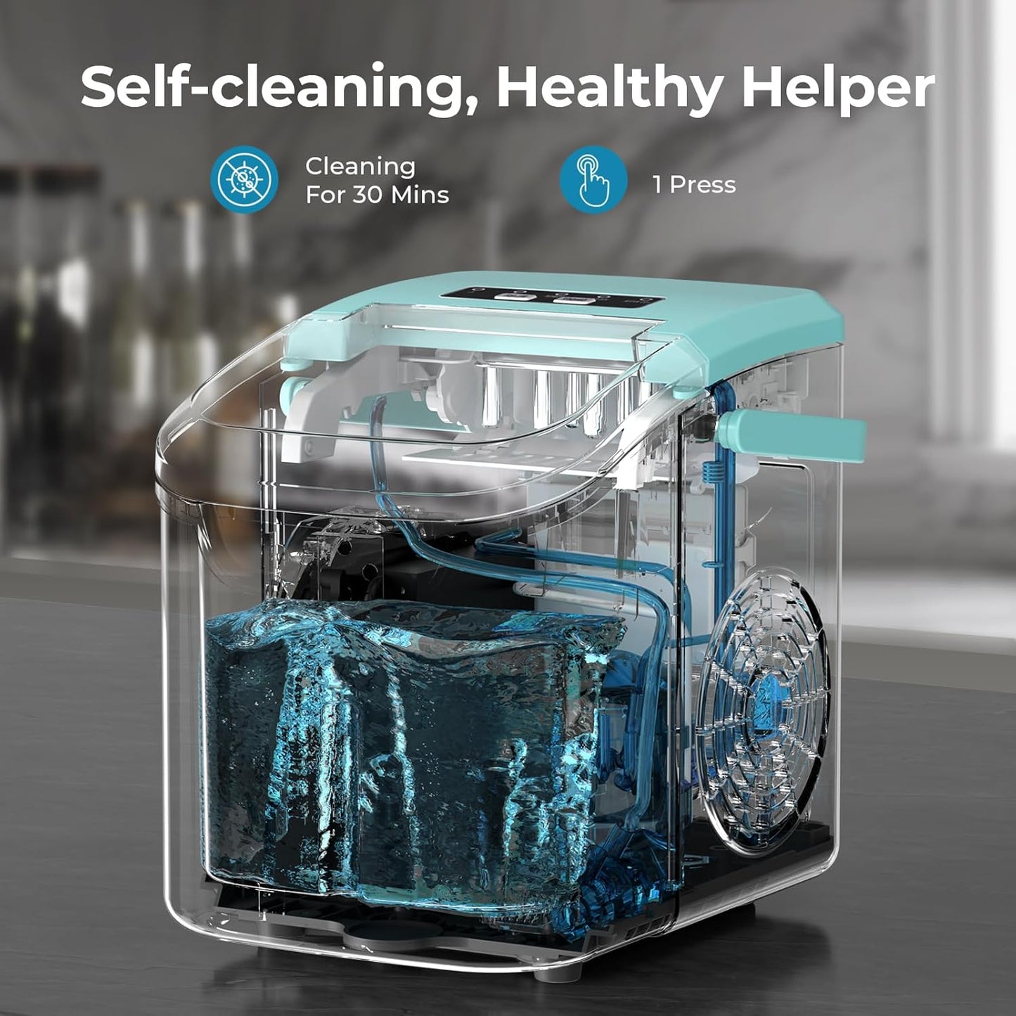 High-Efficiency Countertop Ice Maker: 26 Lbs Daily Output, Fast, Quiet Operation