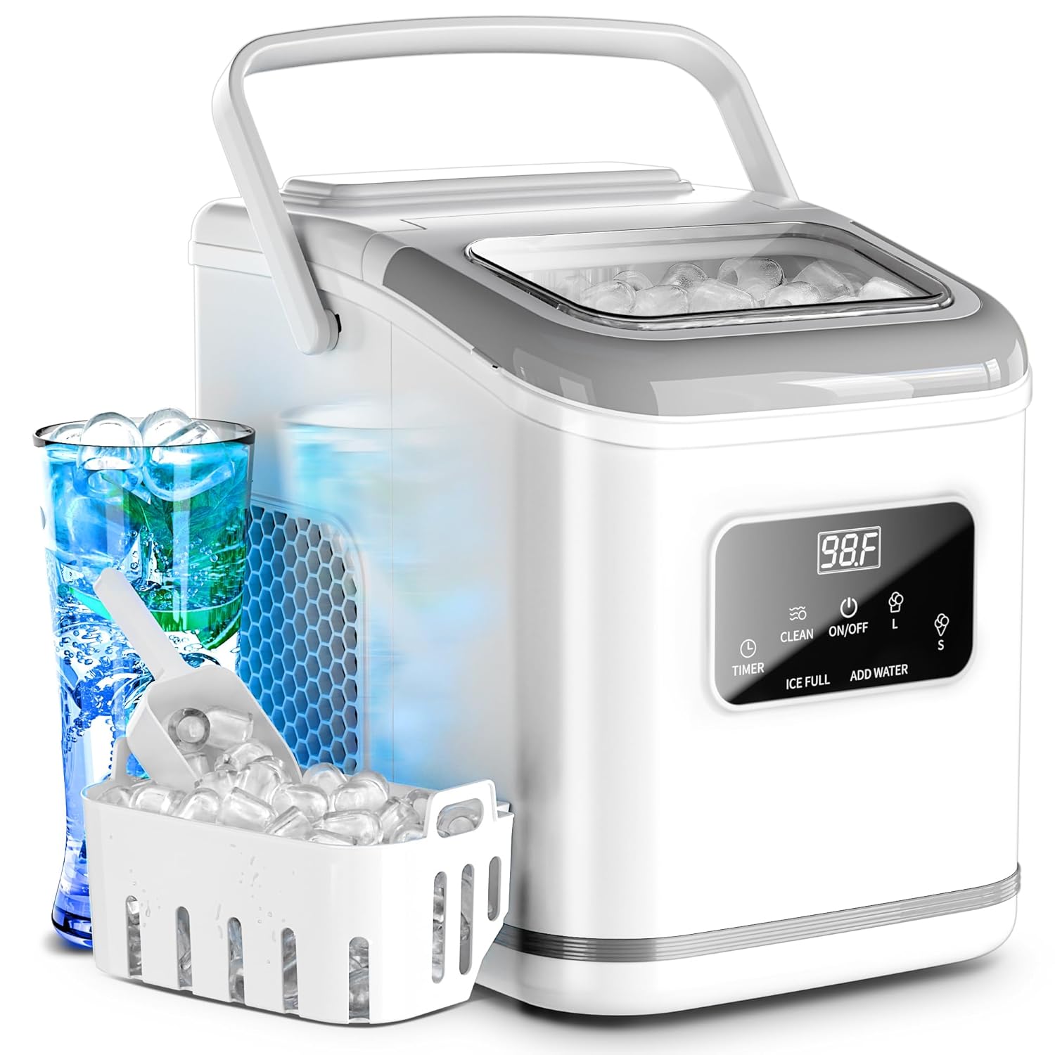 Rapid Countertop Ice Maker: 9 Bullet Cubes in Minutes, Portable & Efficient