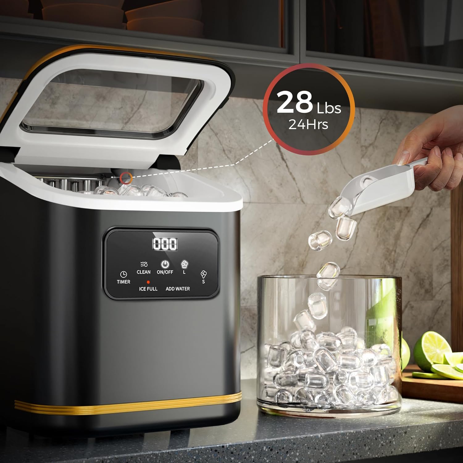 Rapid Countertop Ice Maker: 9 Bullet Cubes in Minutes, Portable & Efficient