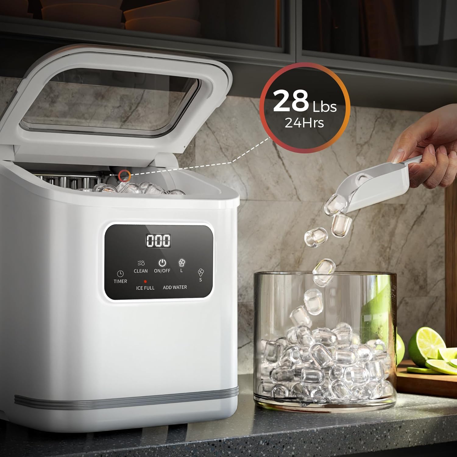 Rapid Countertop Ice Maker: 9 Bullet Cubes in Minutes, Portable & Efficient