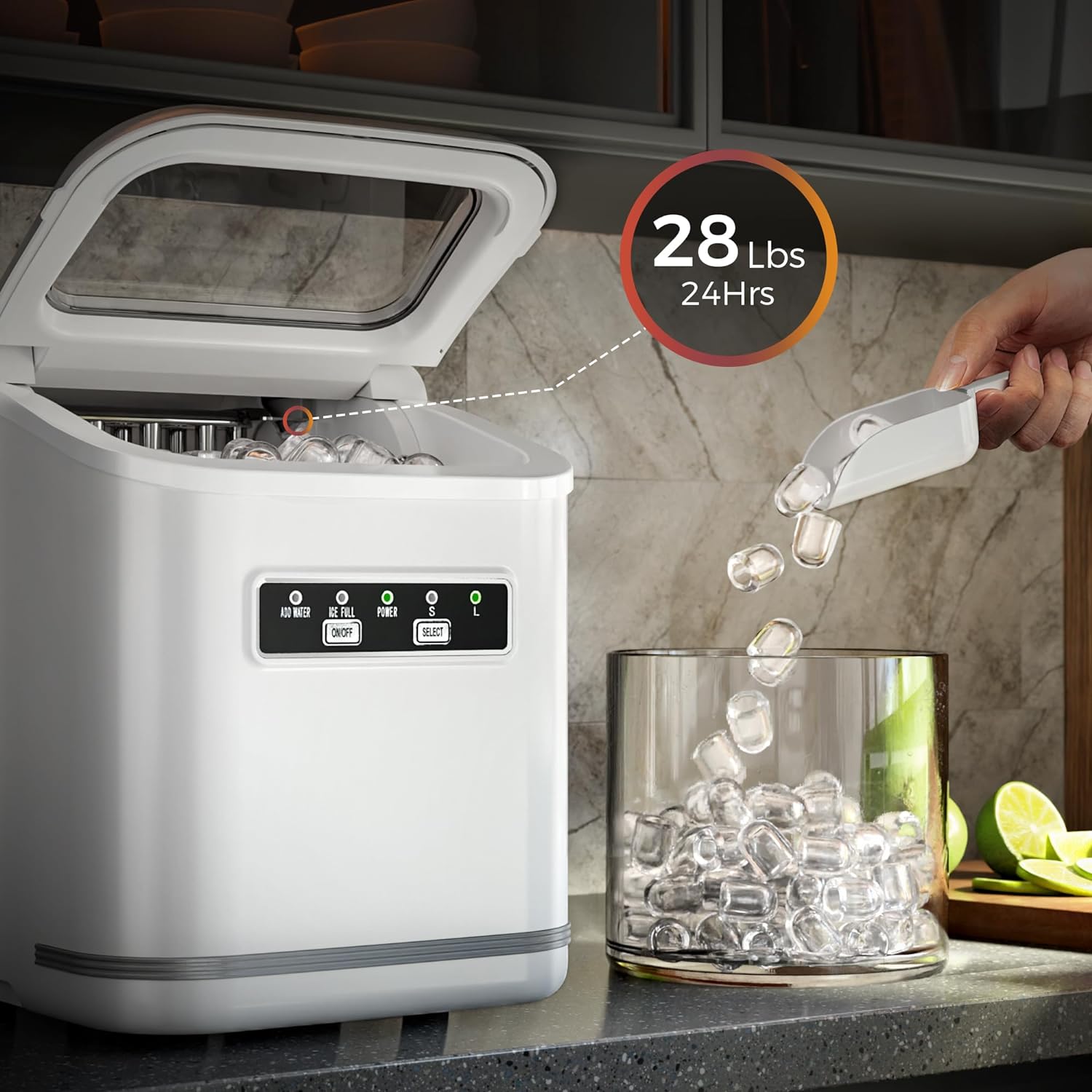 Rapid Countertop Ice Maker: 9 Bullet Cubes in Minutes, Portable & Efficient