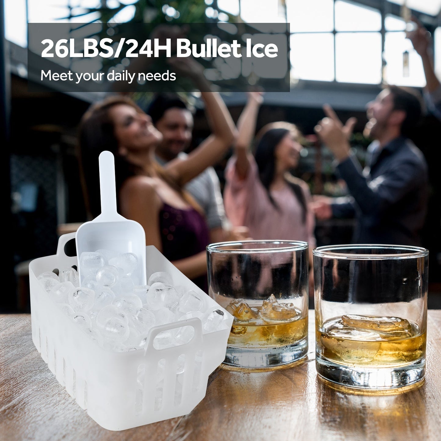 Efficient Countertop Ice Maker: Fast 26 Lbs Daily Production Portable Cube Machine