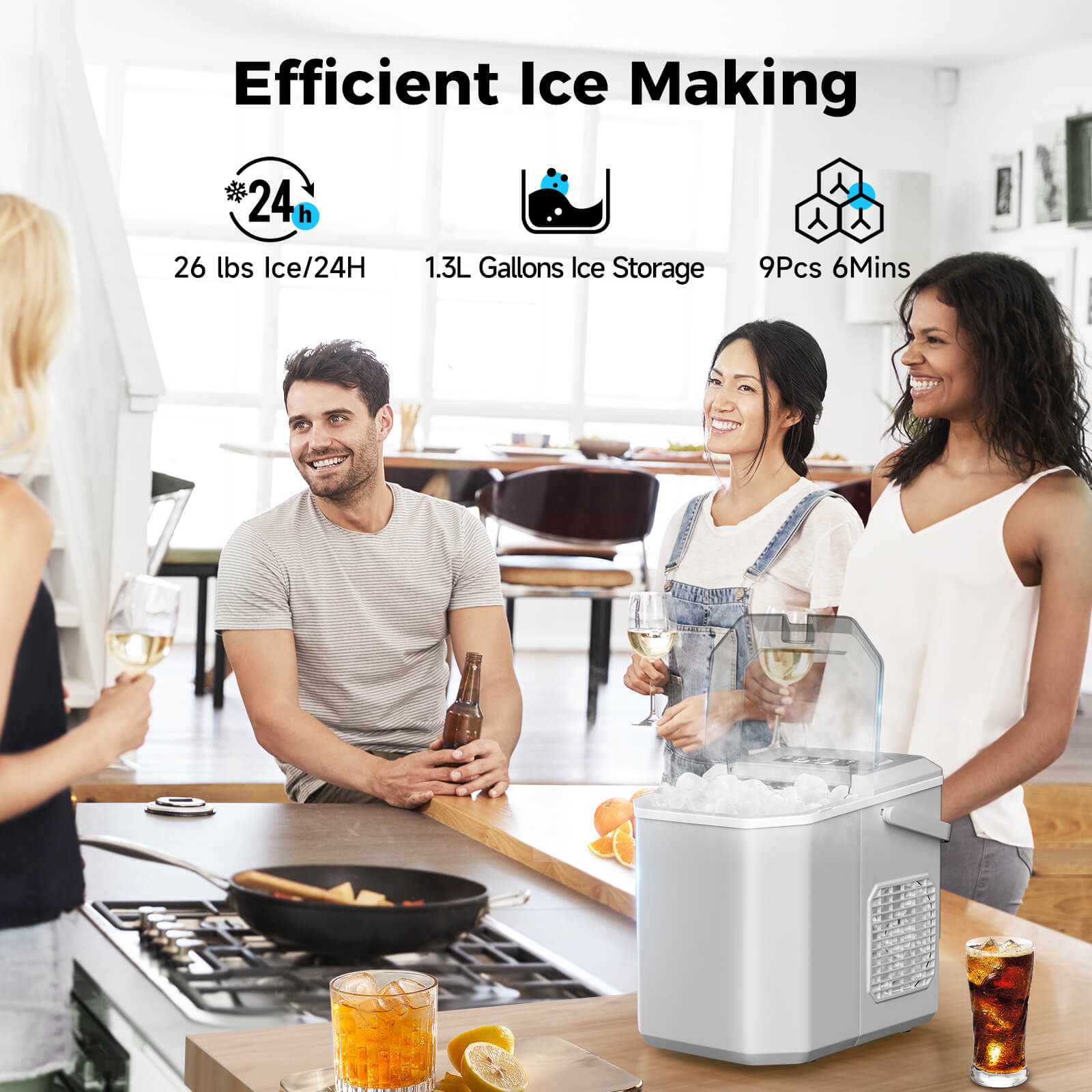 Portable Countertop Ice Maker: Fast 26 lbs Daily, Bullet Ice, Self-Cleaning