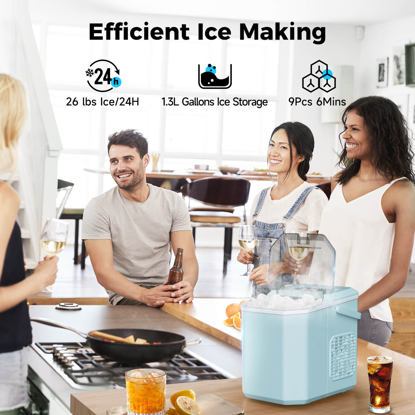 Portable Countertop Ice Maker: Fast 26 lbs Daily, Bullet Ice, Self-Cleaning
