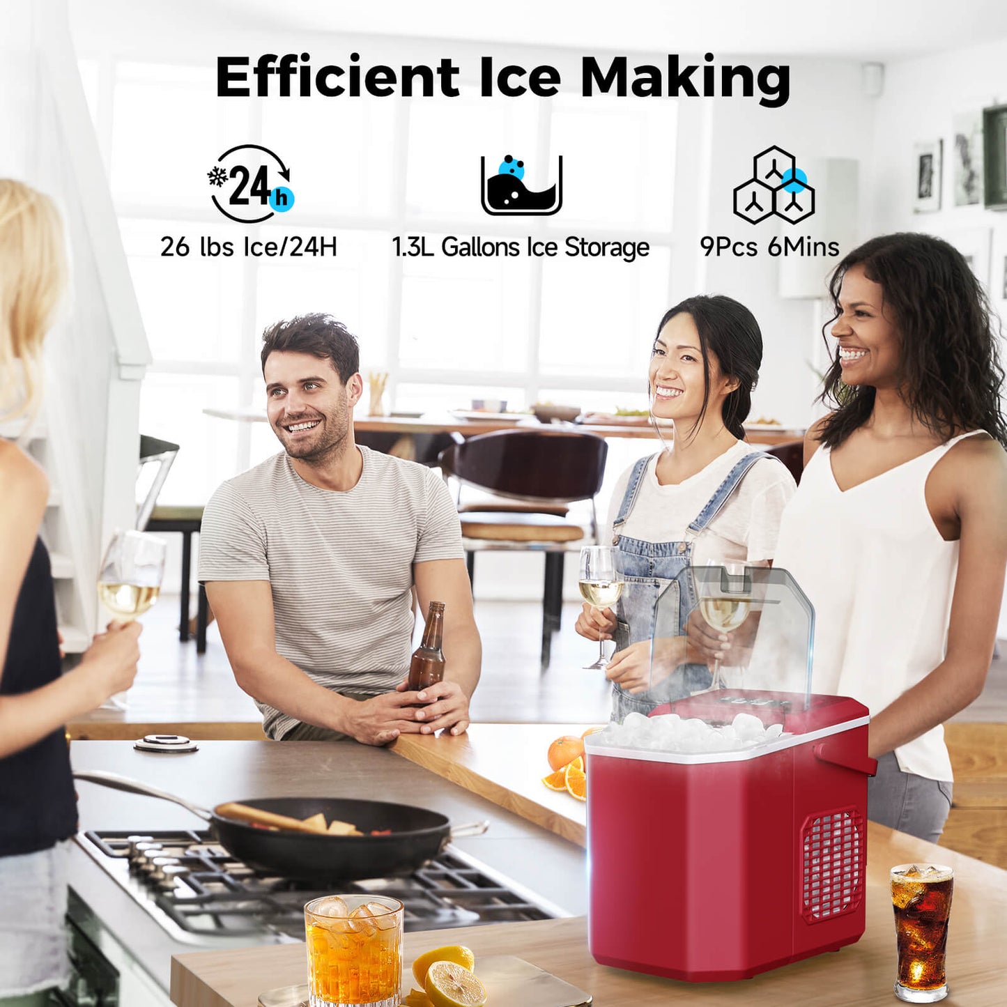 Portable Countertop Ice Maker: Fast 26 lbs Daily, Bullet Ice, Self-Cleaning