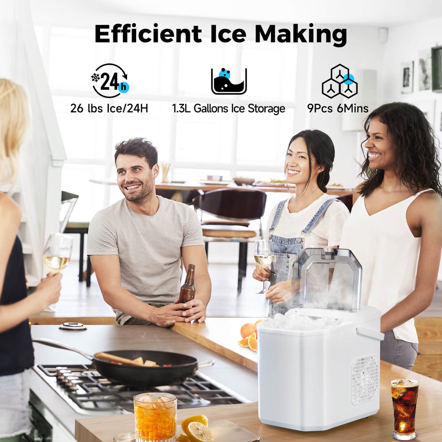 Portable Countertop Ice Maker: Fast 26 lbs Daily, Bullet Ice, Self-Cleaning