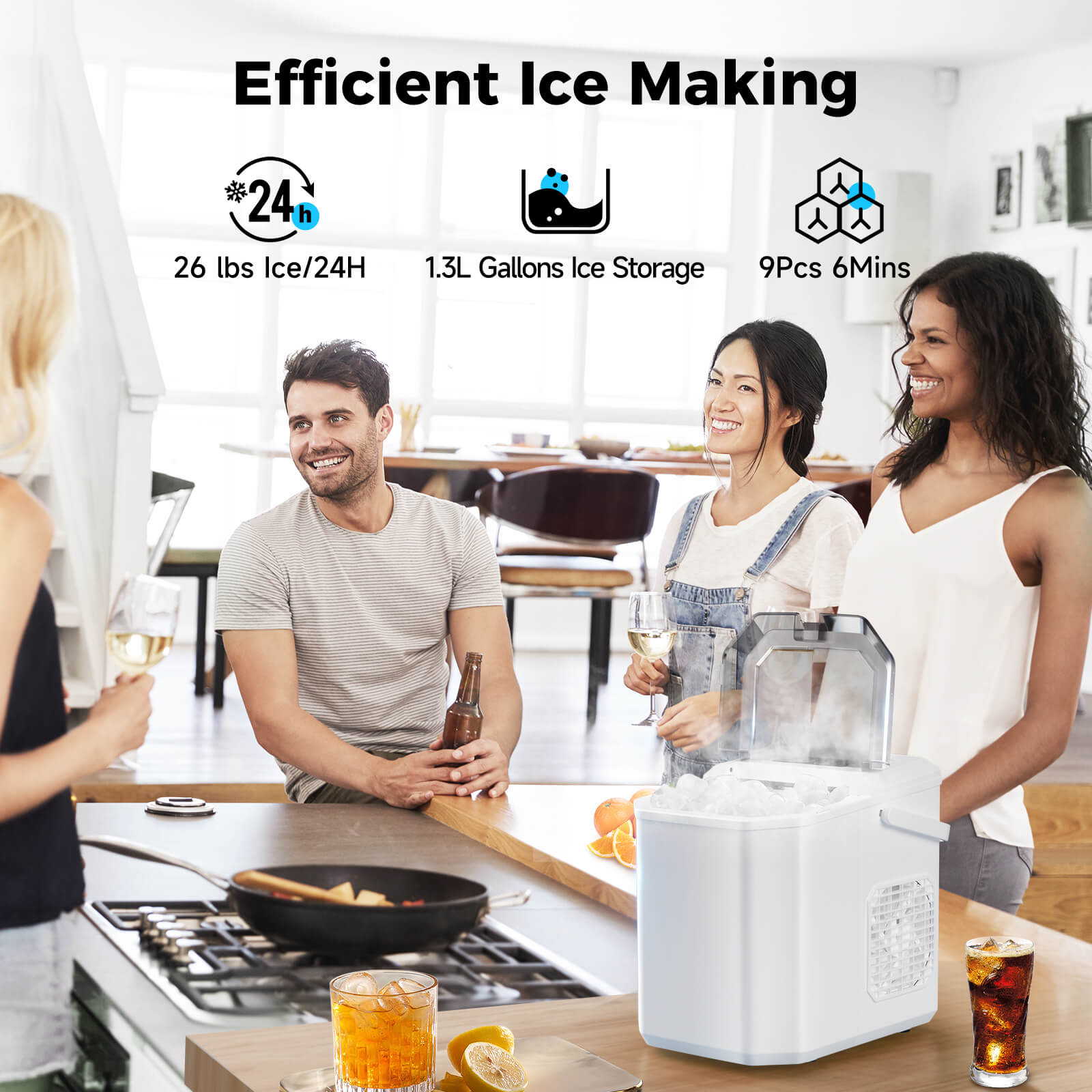 Portable Countertop Ice Maker: Fast 26 lbs Daily, Bullet Ice, Self-Cleaning