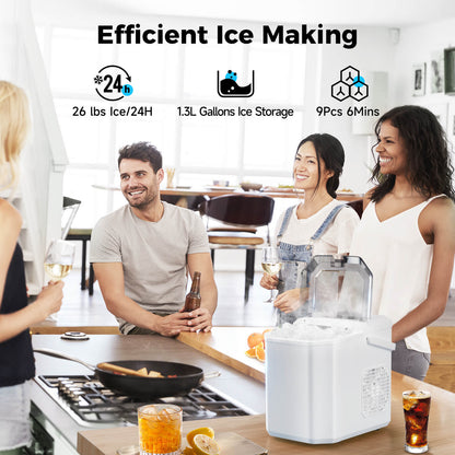 Portable Countertop Ice Maker: Fast 26 lbs Daily, Bullet Ice, Self-Cleaning