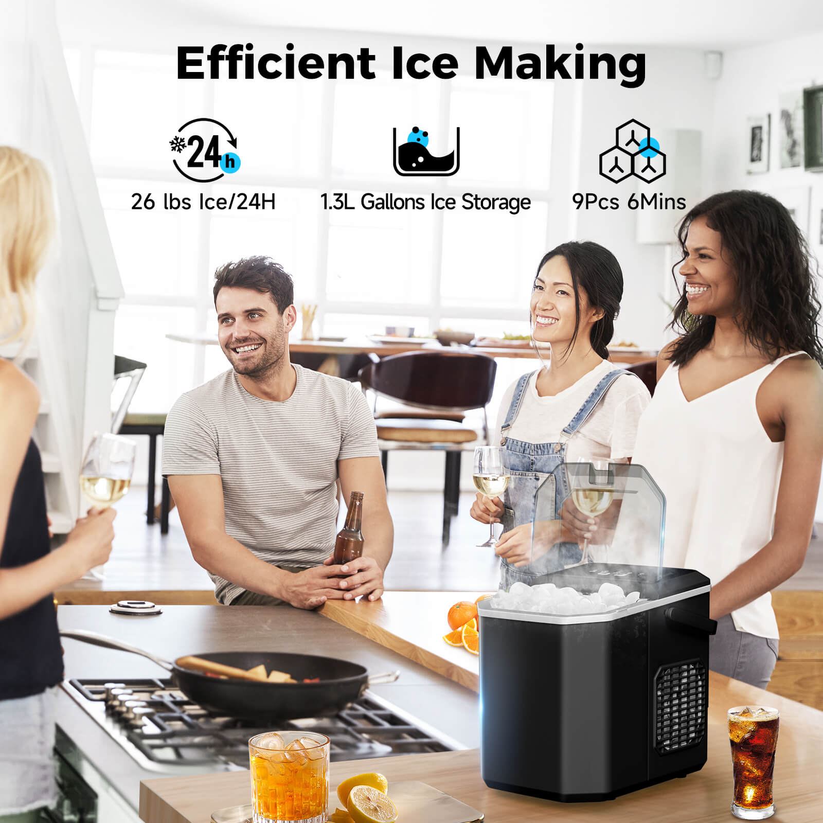 Portable Countertop Ice Maker: Fast 26 lbs Daily, Bullet Ice, Self-Cleaning