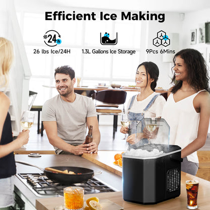 Portable Countertop Ice Maker: Fast 26 lbs Daily, Bullet Ice, Self-Cleaning
