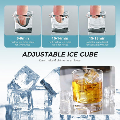 Compact Portable Countertop Ice Maker, Rapid Ice Production, Self-Cleaning, LCD Display
