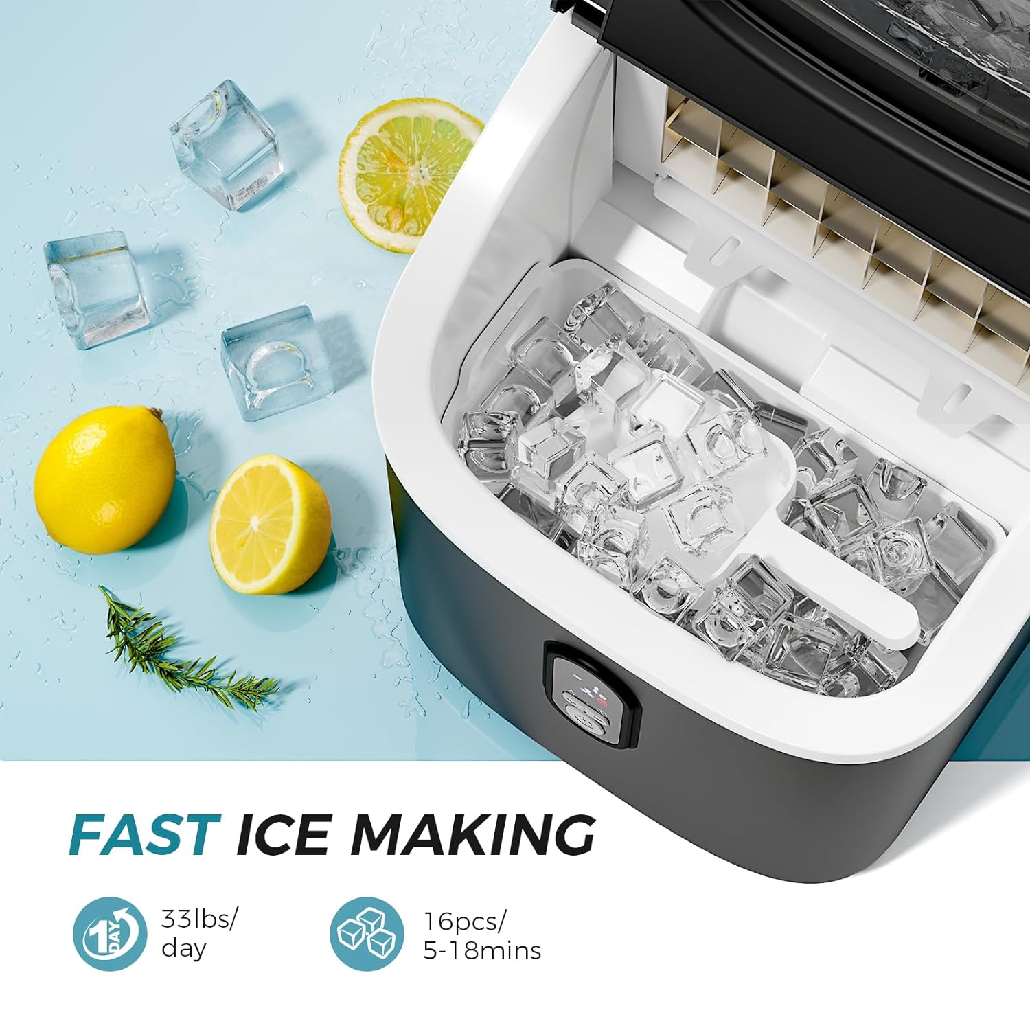Compact Portable Countertop Ice Maker, Rapid Ice Production, Self-Cleaning, LCD Display
