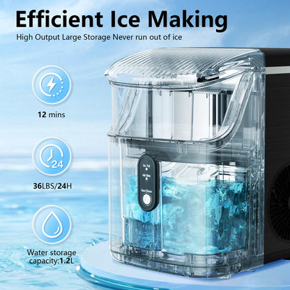 Compact Countertop Nugget Ice Maker, Fast Soft Chewable Pellet Ice Machine