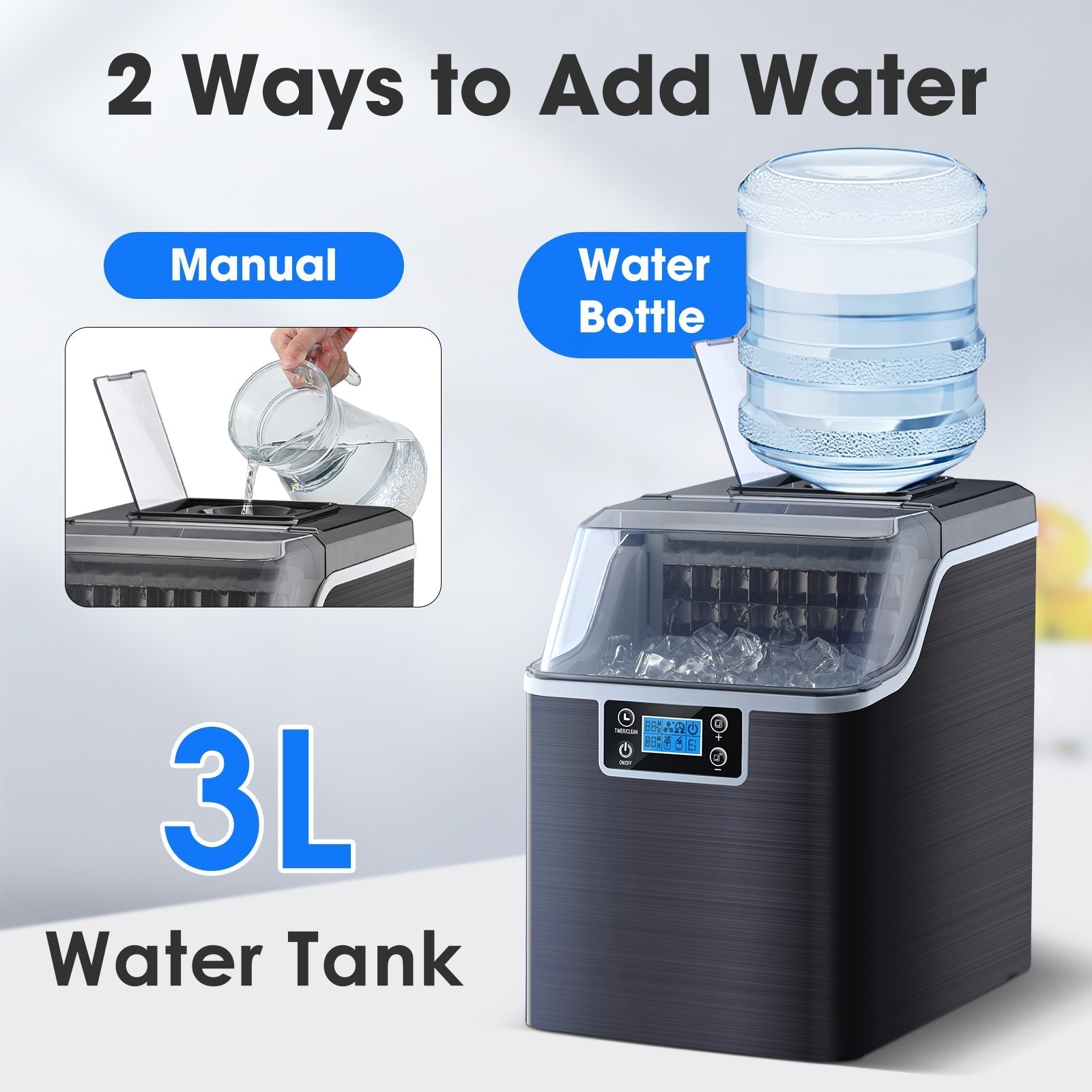 High-Efficiency Countertop Square Cube Ice Maker with Self-Cleaning Feature