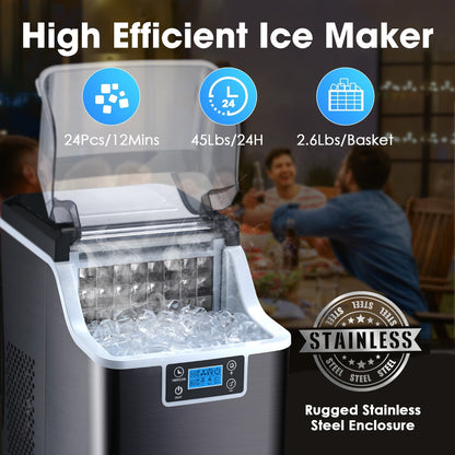 High-Efficiency Countertop Square Cube Ice Maker with Self-Cleaning Feature