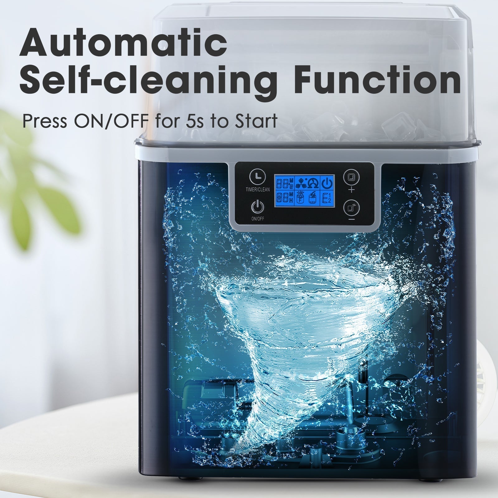 High-Efficiency Countertop Square Cube Ice Maker with Self-Cleaning Feature