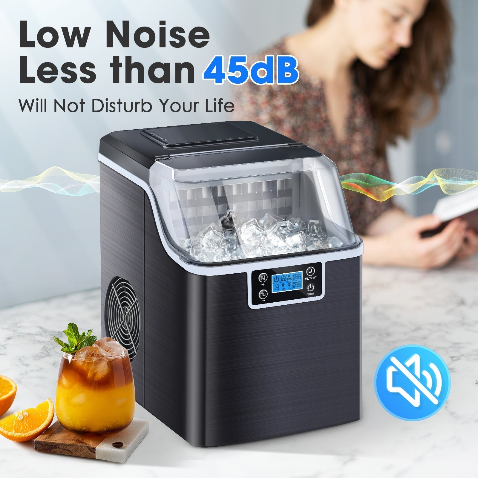 High-Efficiency Countertop Square Cube Ice Maker with Self-Cleaning Feature