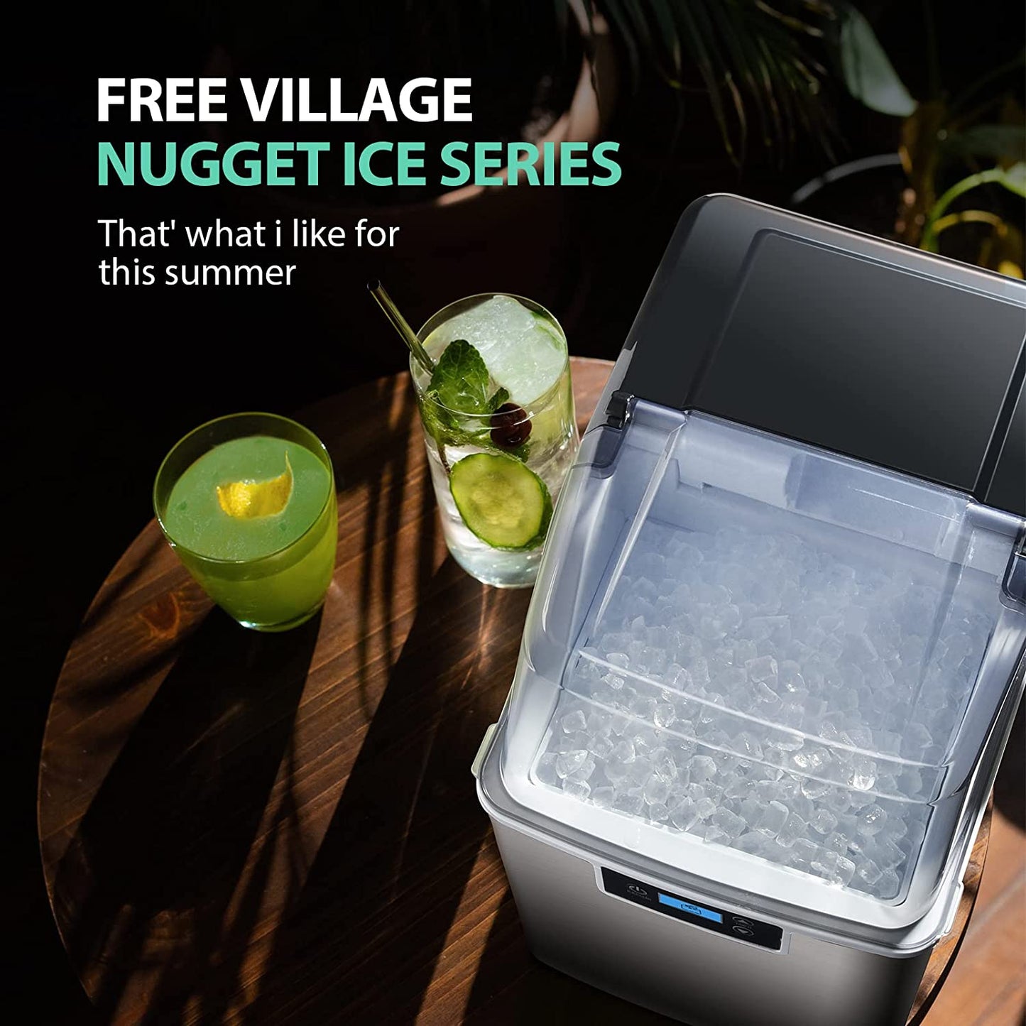 High-Capacity Countertop Nugget Ice Maker: 44lb Daily, Chewable Ice, Self-Cleaning