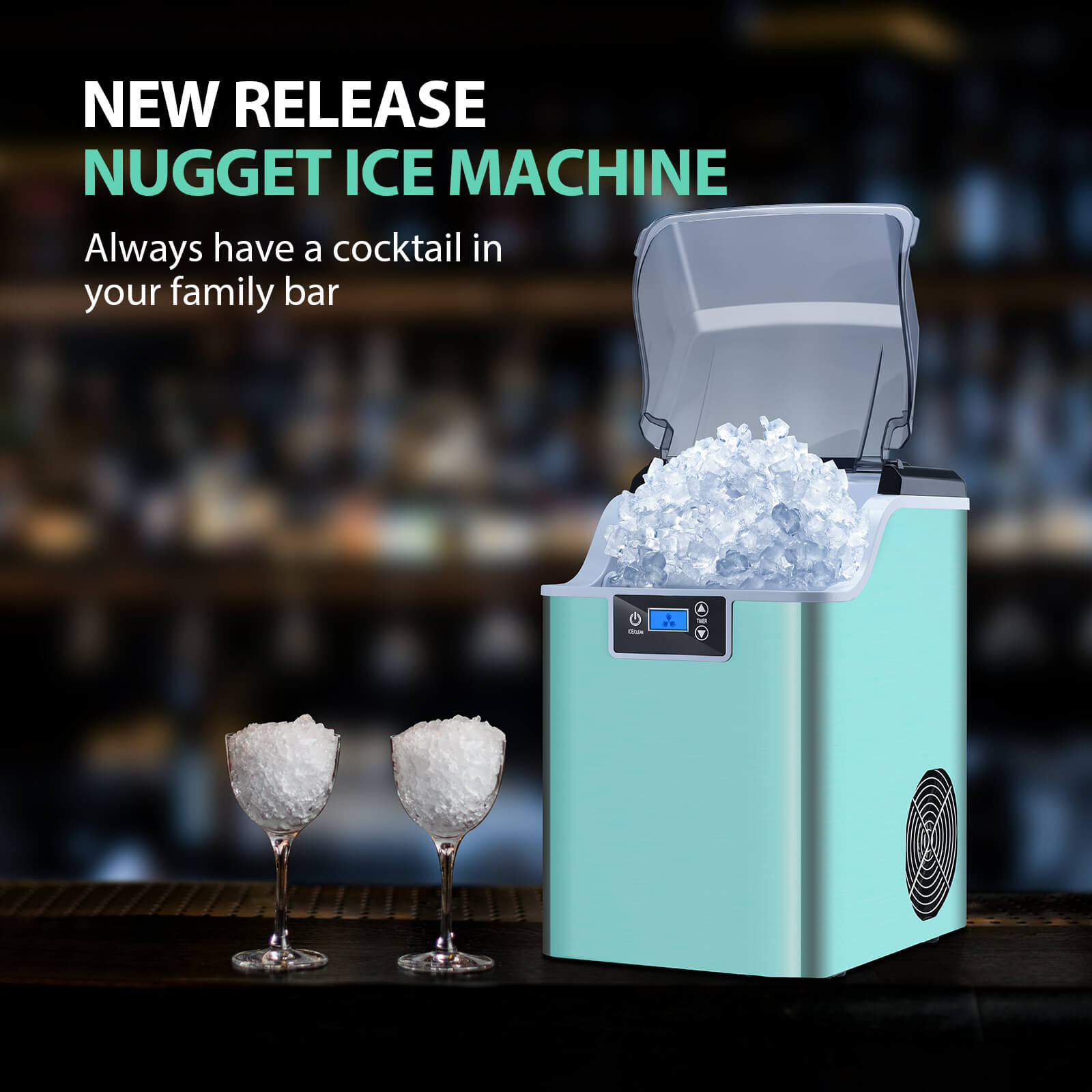 High-Capacity Countertop Nugget Ice Maker: 44lb Daily, Chewable Ice, Self-Cleaning