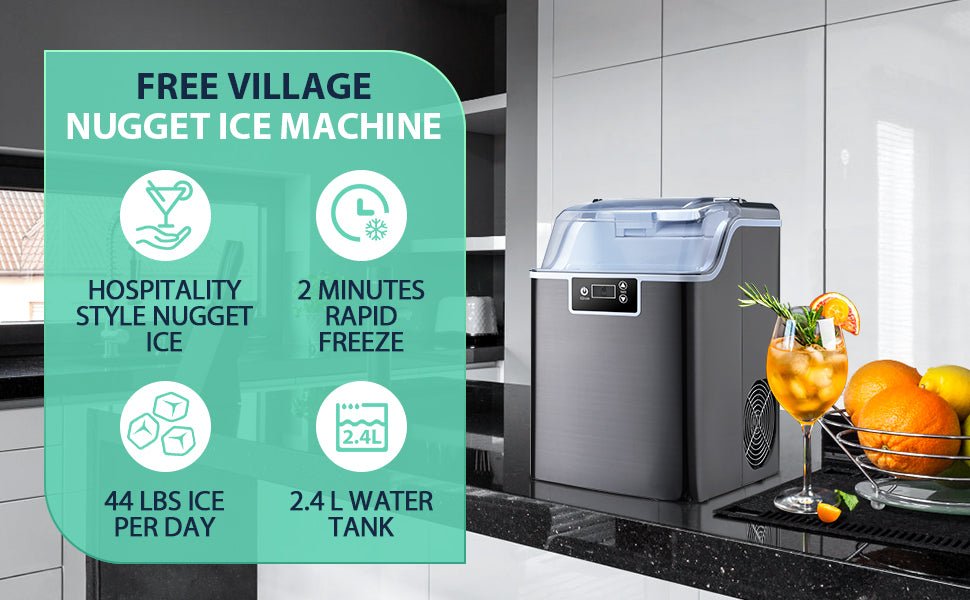 High-Capacity Countertop Nugget Ice Maker: 44lb Daily, Chewable Ice, Self-Cleaning