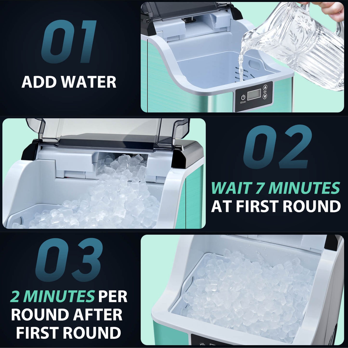 High-Capacity Countertop Nugget Ice Maker: 44lb Daily, Chewable Ice, Self-Cleaning
