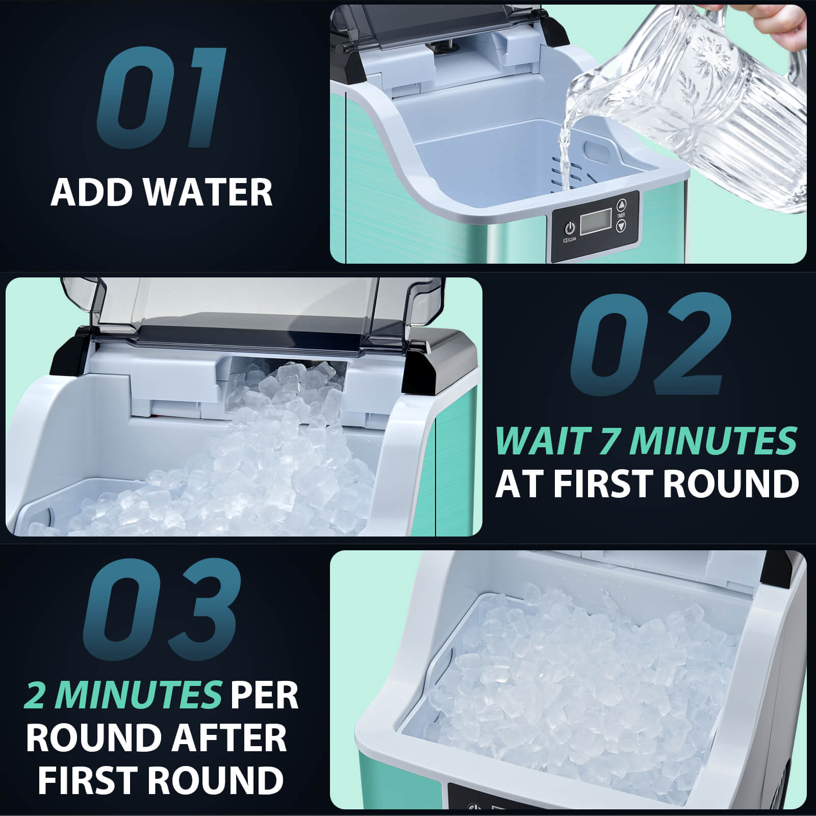 High-Capacity Countertop Nugget Ice Maker: 44lb Daily, Chewable Ice, Self-Cleaning