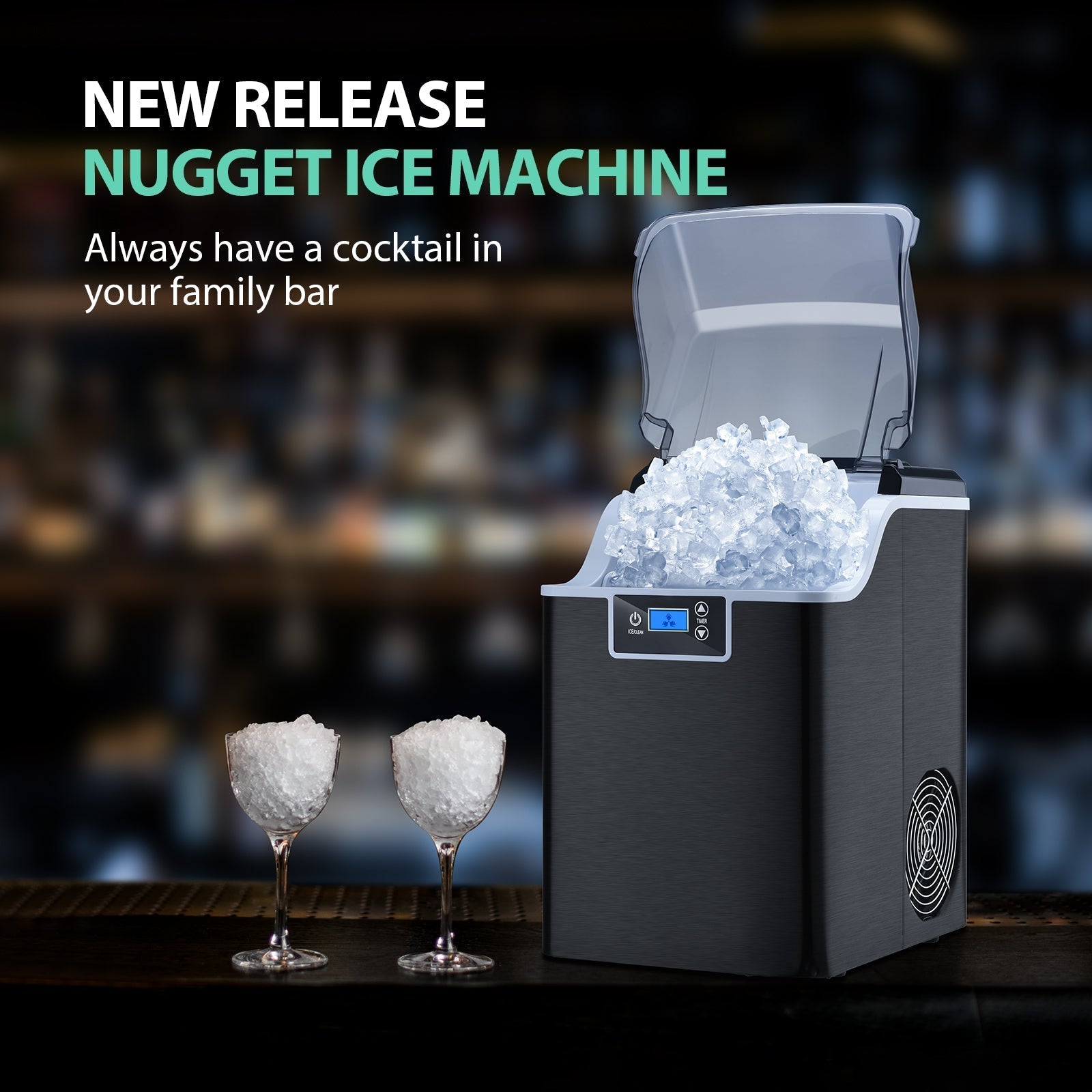 High-Capacity Countertop Nugget Ice Maker: 44lb Daily, Chewable Ice, Self-Cleaning