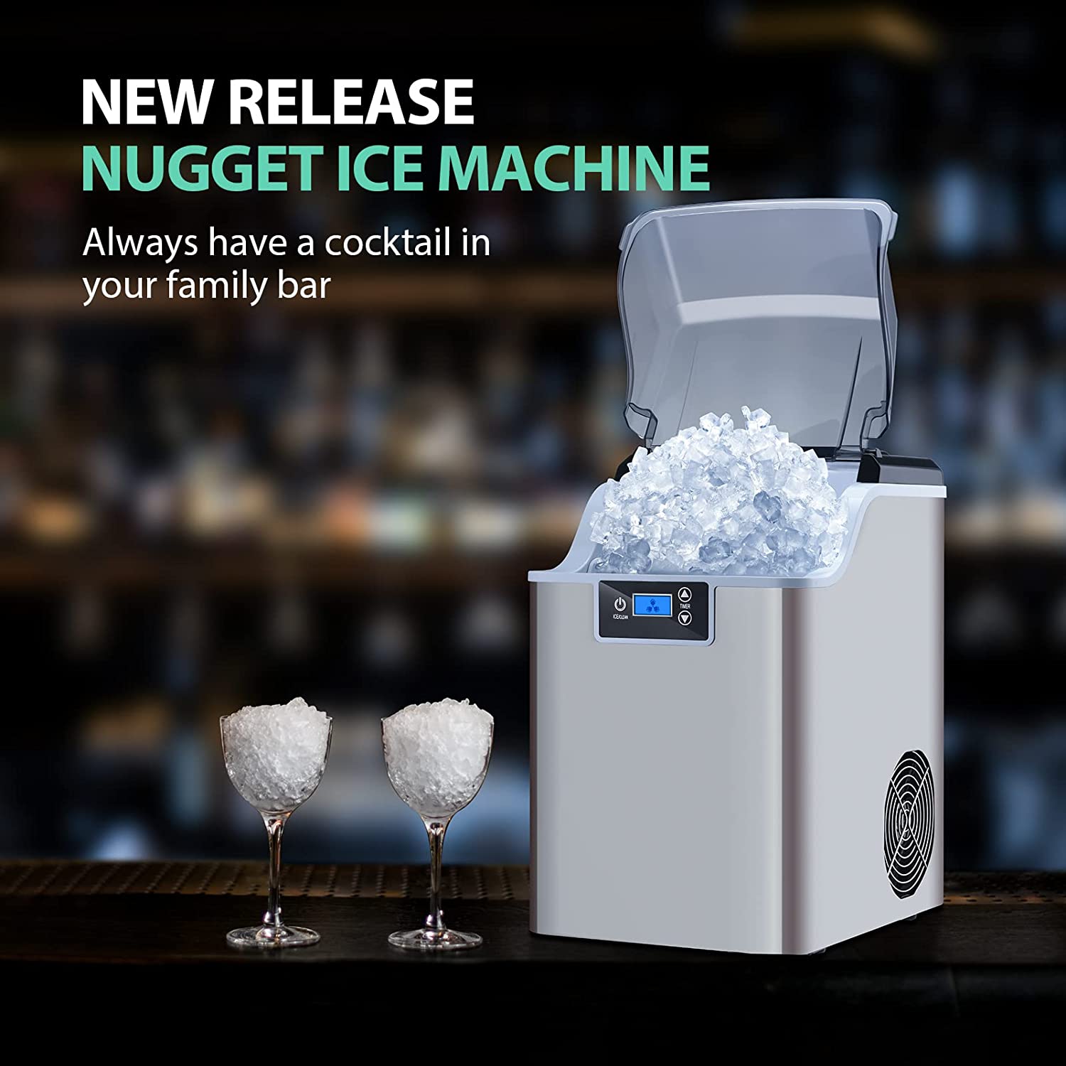 High-Capacity Countertop Nugget Ice Maker: 44lb Daily, Chewable Ice, Self-Cleaning