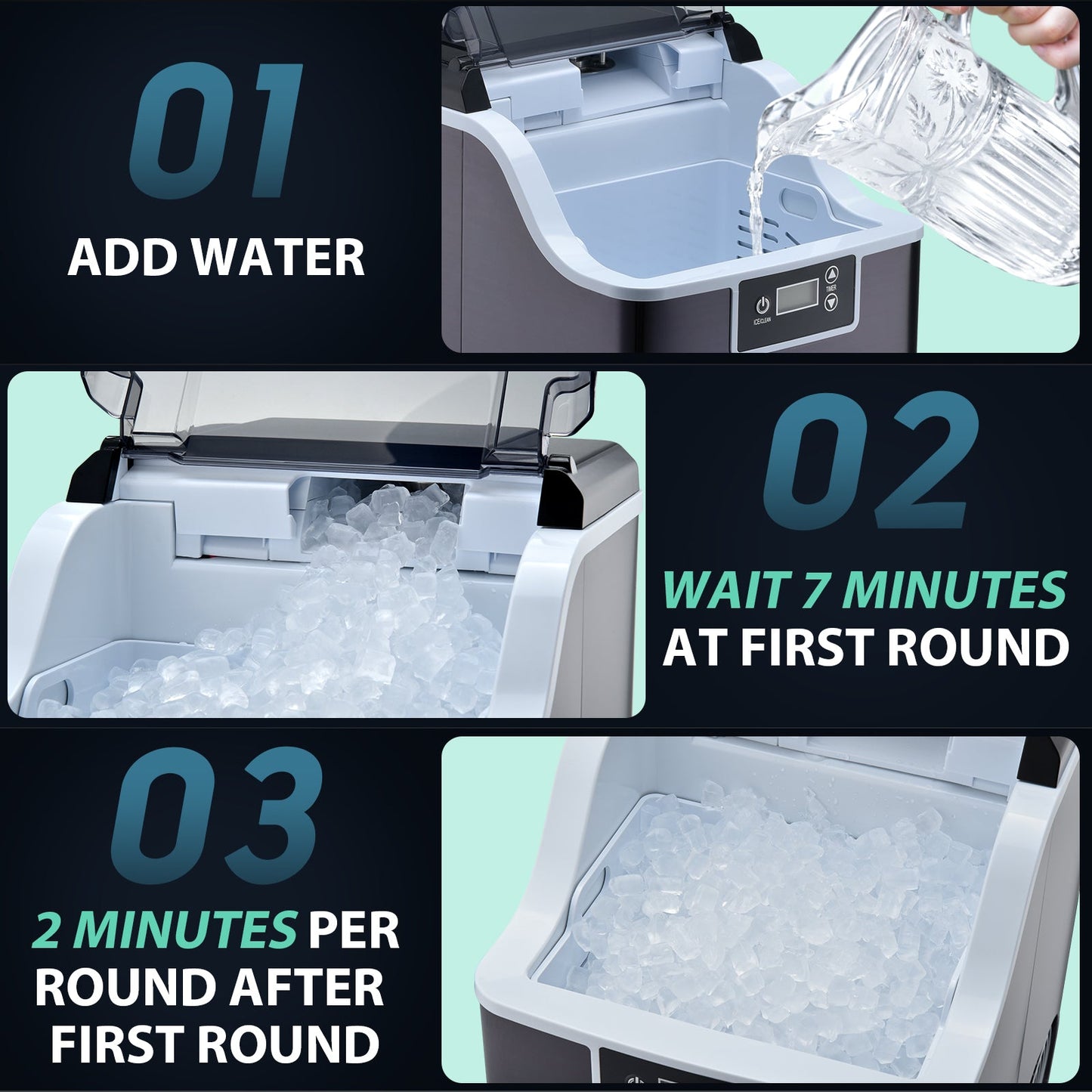 High-Capacity Countertop Nugget Ice Maker: 44lb Daily, Chewable Ice, Self-Cleaning