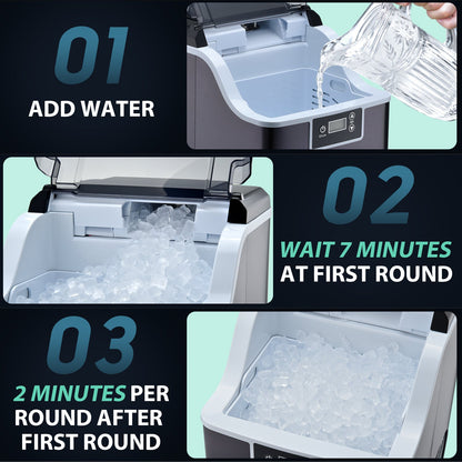 High-Capacity Countertop Nugget Ice Maker: 44lb Daily, Chewable Ice, Self-Cleaning