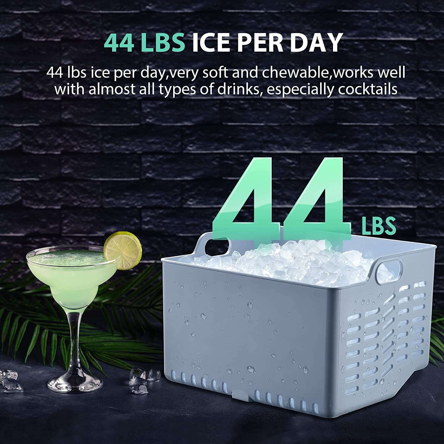 High-Capacity Countertop Nugget Ice Maker: 44lb Daily, Chewable Ice, Self-Cleaning