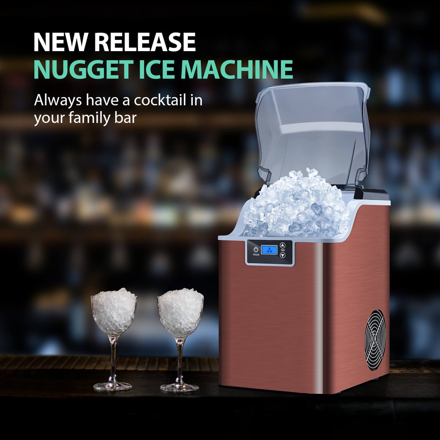High-Capacity Countertop Nugget Ice Maker: 44lb Daily, Chewable Ice, Self-Cleaning