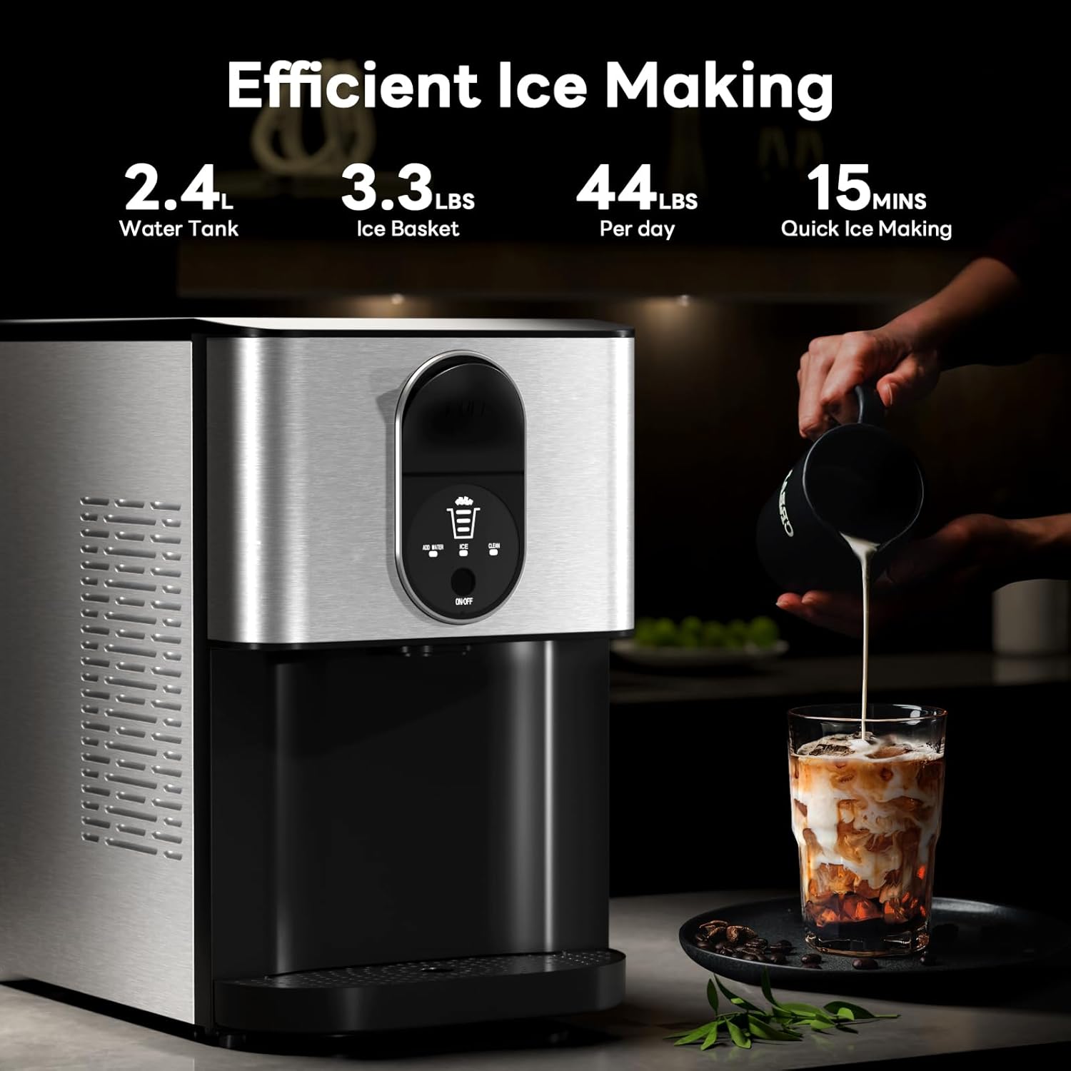 Countertop Nugget Ice Maker, Pebble Ice Machine, Self-Cleaning, 45 lbs Daily Production
