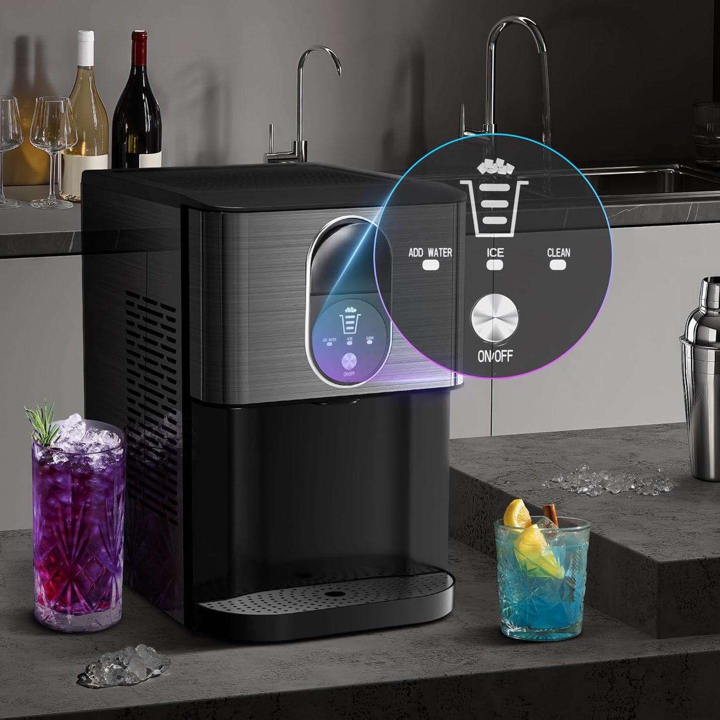 Countertop Nugget Ice Maker, Pebble Ice Machine, Self-Cleaning, 45 lbs Daily Production
