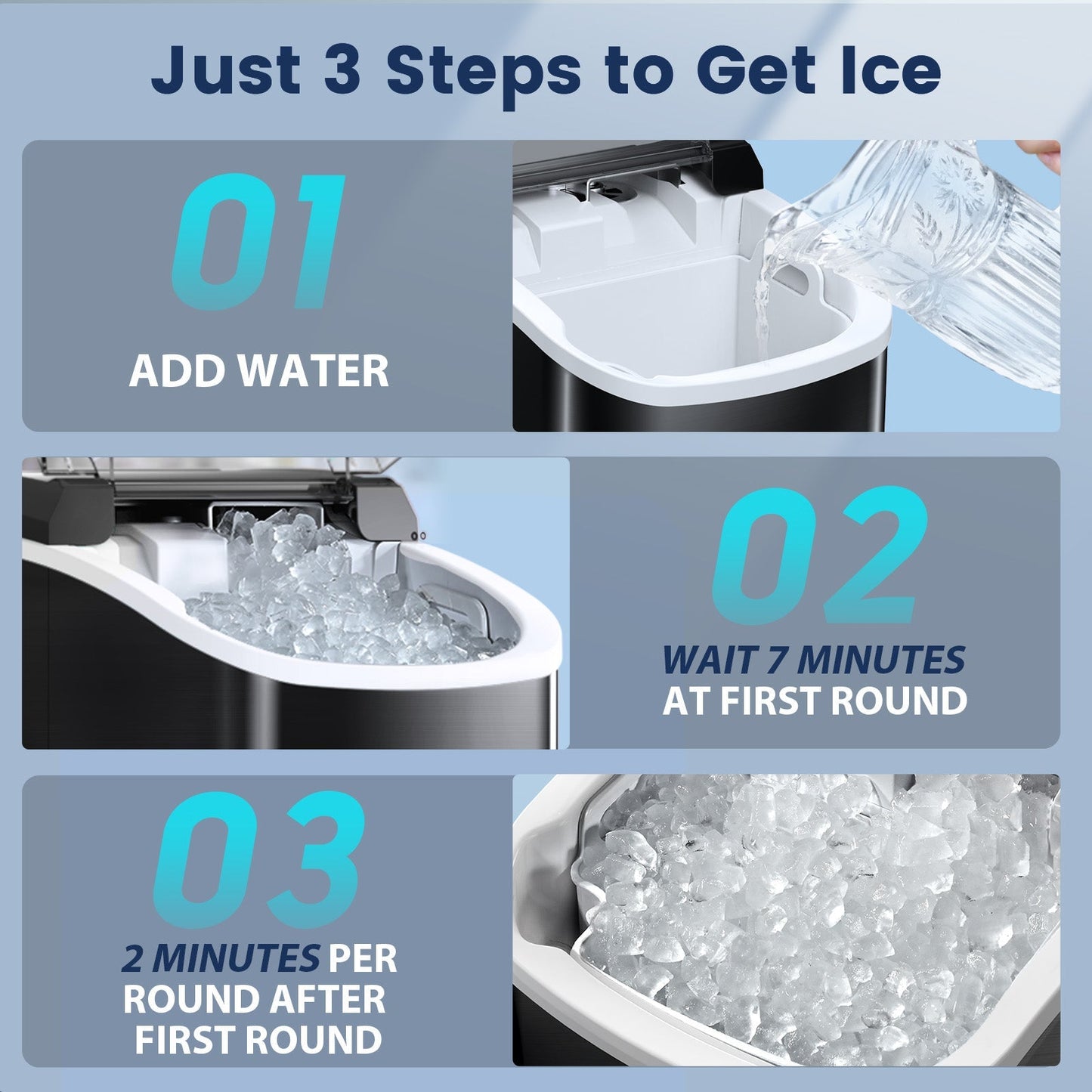 Compact Countertop Nugget Ice Maker, Portable Pebble Ice Machine, Soft Chewable Ice