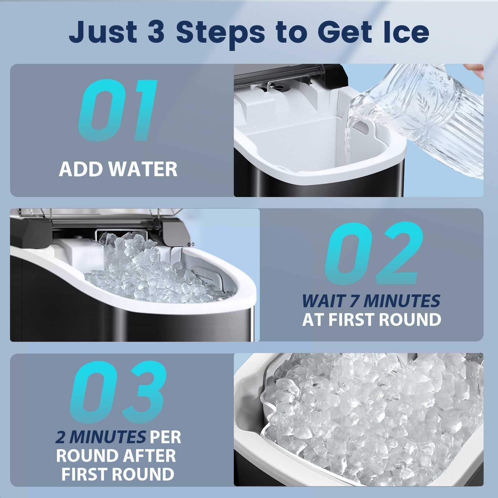 Compact Countertop Nugget Ice Maker, Portable Pebble Ice Machine, Soft Chewable Ice