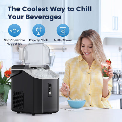 Countertop Nugget Pebble Ice Machine: Fast Production, Soft Chewy Ice, Self-Cleaning