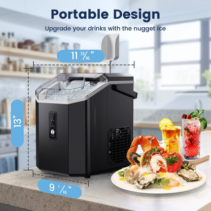 Countertop Nugget Pebble Ice Machine: Fast Production, Soft Chewy Ice, Self-Cleaning