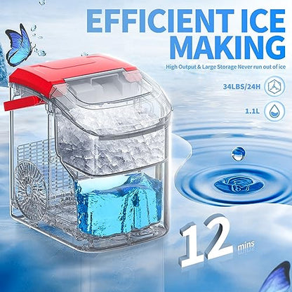 Compact Countertop Nugget Ice Maker, Portable Pebble Ice Machine, Soft Chewable Ice